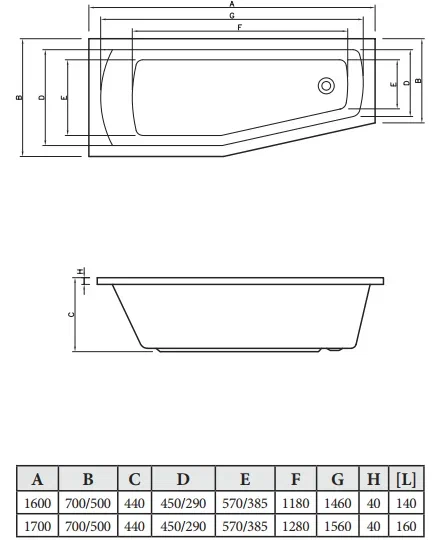 Фото акриловая ванна c-bath nika 160x70 см l cba00401l