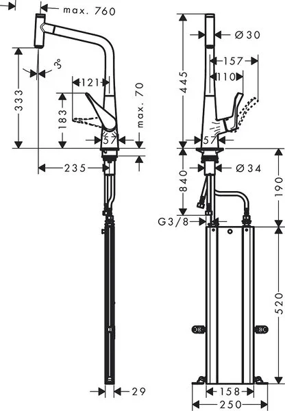Фото смеситель для кухонной мойки hansgrohe metris select 73803800