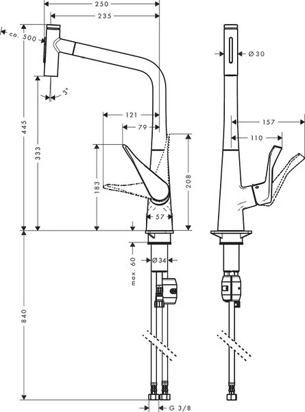 Фото смеситель для кухонной мойки hansgrohe metris select 73820800