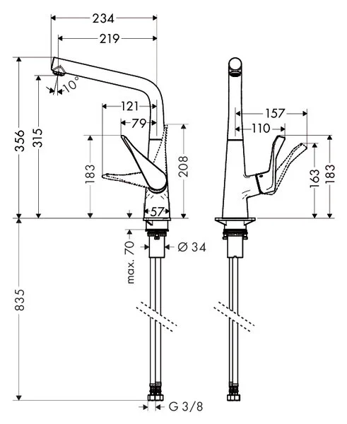 Фото смеситель для кухонной мойки hansgrohe metris 14823000