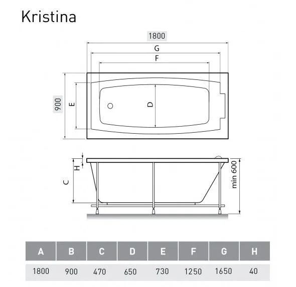 Фото акриловая ванна relisan kristina 180x90 см гл000027315
