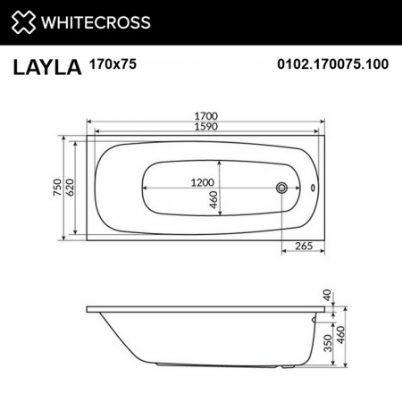 Фото акриловая ванна whitecross layla 170x75 см relax 0102.170075.100.relax.cr
