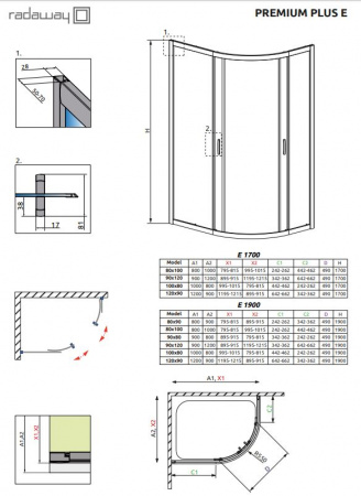 Фото душевое ограждение radaway premium plus e 100x80 см 30481-01-06n
