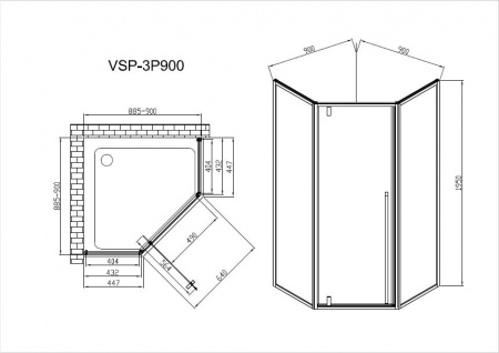 Фото душевое ограждение vincea penta 90x90 см  vsp-3p900clb
