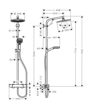 Фото душевая стойка hansgrohe crometta s 240 1jet showerpipe 27267000