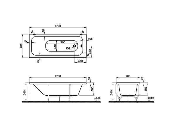 Фото акриловая ванна vitra optimum neo 170x70 см 64530001000