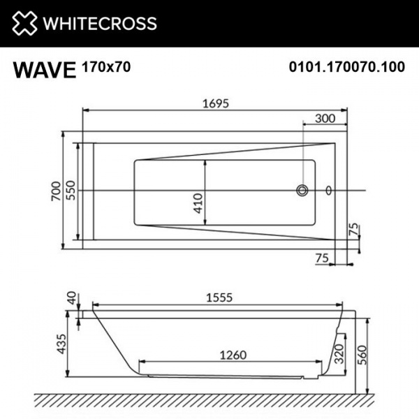 Фото акриловая ванна whitecross wave 170x70 см 0101.170070.100