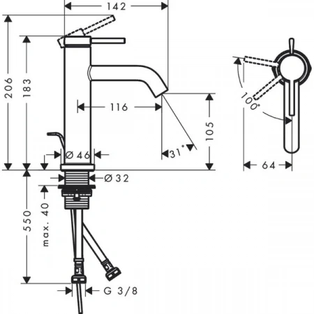 Фото смеситель для раковины hansgrohe tecturis s 73314670
