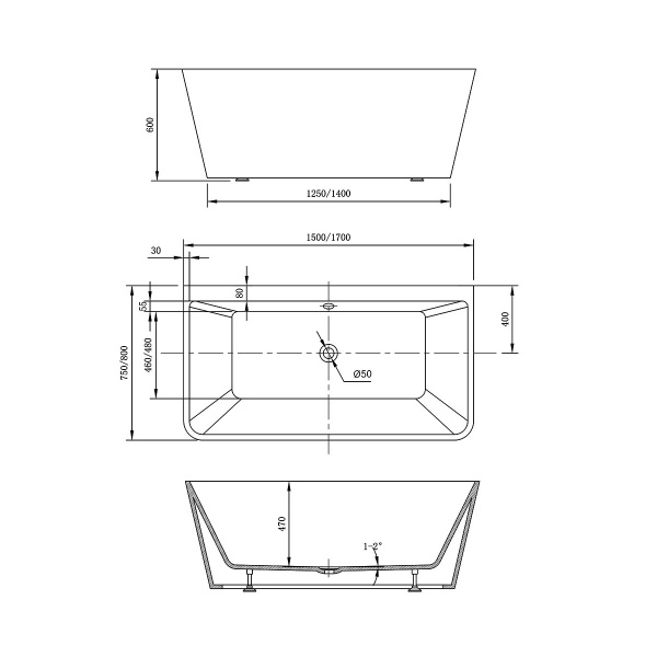 Фото акриловая ванна vincea 170x80 см vbt-425-1700