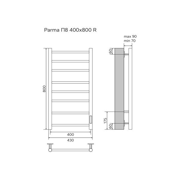 Фото электрический полотенцесушитель azario parma 40x80 см цвет: белый az10848w