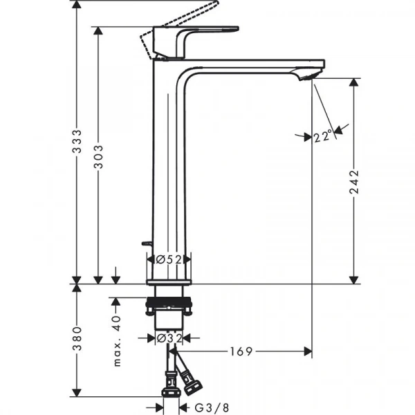 Фото смеситель для раковины hansgrohe rebris s 72580000