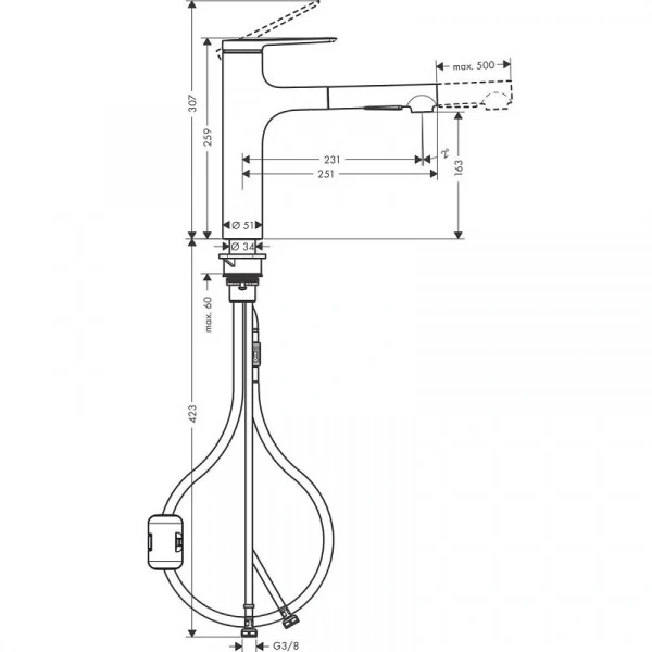 Фото смеситель для кухонной мойки hansgrohe zesis 74801670