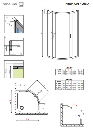 Фото душевое ограждение radaway premium plus a 90x90 см 30403-01-06n