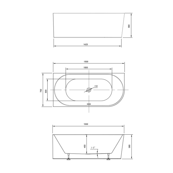 Фото акриловая ванна vincea 150x75 см vbt-402-1500l