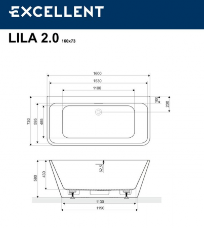 Фото акриловая ванна excellent lila 2.0 160x73 см waex.lil2.160.whp