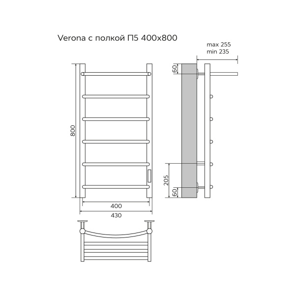 Фото электрический полотенцесушитель azario verona 40x80 см цвет: хром az04848p