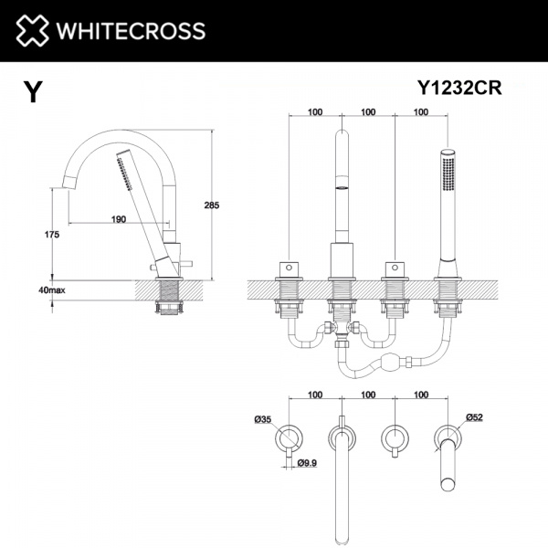 Фото смеситель на борт ванны whitecross y y1232cr, цвет: хром