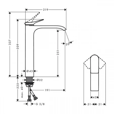 Фото смеситель для раковины hansgrohe vivenis 75042670_vstv