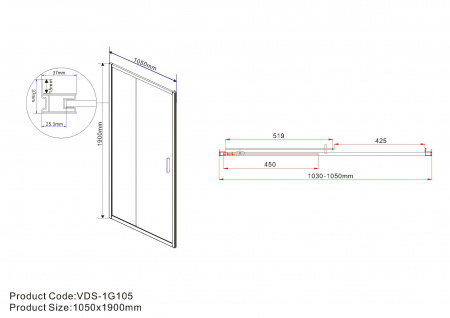 Фото душевая дверь vincea garda 105 см vds-1g105cl