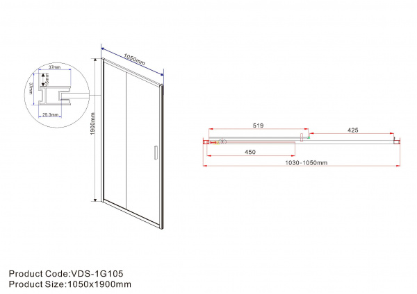 Фото душевая дверь vincea garda 105 см vds-1g105cl