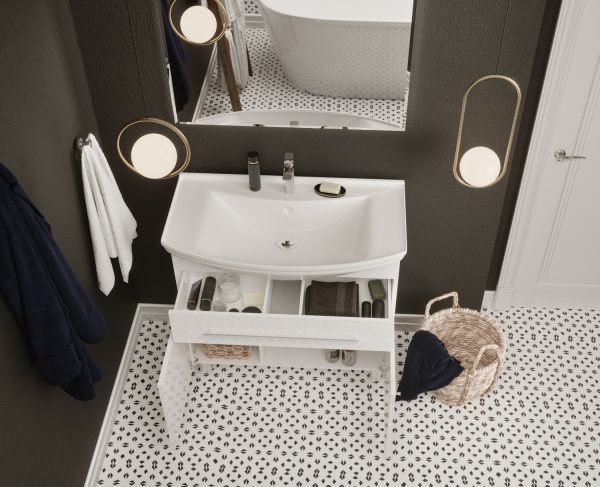 Фото тумба под раковину 1marka lina classic new 85 см, цвет: белый глянец у94494
