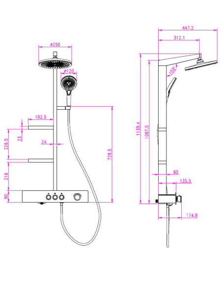 Фото душевая стойка aquame aqm8005b, цвет : черный