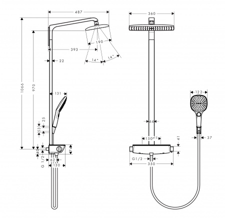 Фото душевая стойка hansgrohe raindance select e 360 27112000 showerpipe 1jet 27112000
