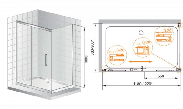 Фото душевое ограждение cezares premier-soft premier-soft-w-ah-1-120/90-c-cr-iv 120 см
