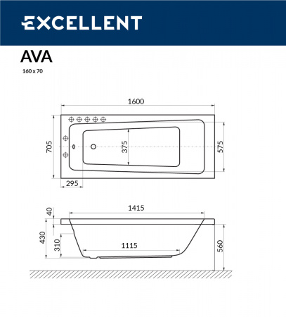 Фото акриловая ванна excellent ava 160x70 см waex.ava16wh
