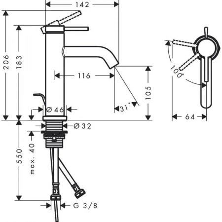 Фото смеситель для раковины hansgrohe tecturis s 73314670