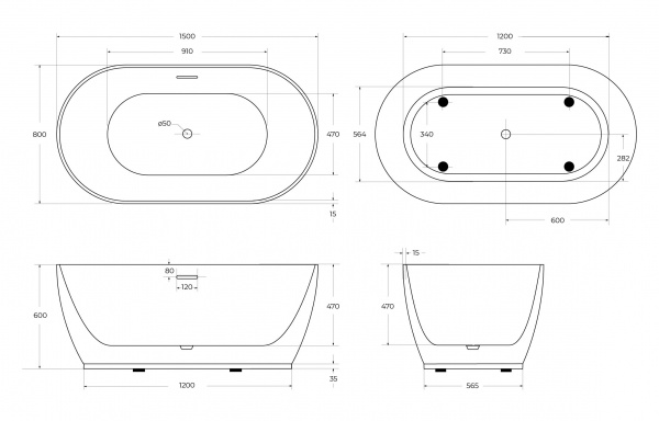 Фото акриловая ванна belbagno bb413-1500-800 150x80 см