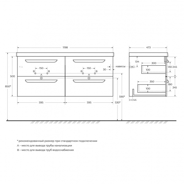 Фото тумба под раковину cezares 120 см eco-1200-4c-so-2-bl