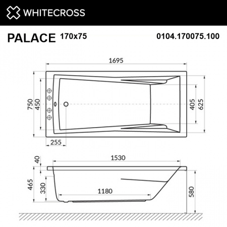 Фото акриловая ванна whitecross palace 170x75 см soft 0104.170075.100.soft.br