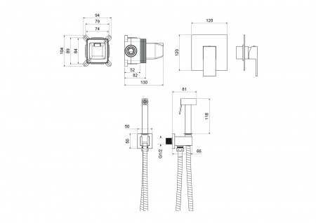 Фото встраиваемый смеситель с гигиеническим душем акватек либра aq1619cr, цвет: хром
