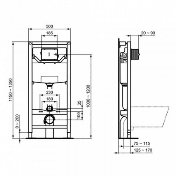 Фото инсталляция для унитаза с панелью смыва ideal standard prosys strada ii aquablade r0309aa
