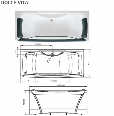 Фото акриловая ванна 1marka aima dolce vita 170x75 см 58227
