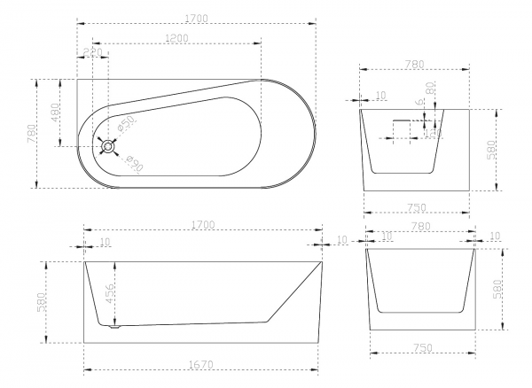 Фото акриловая ванна abber ab9496-1.7 170x78 см