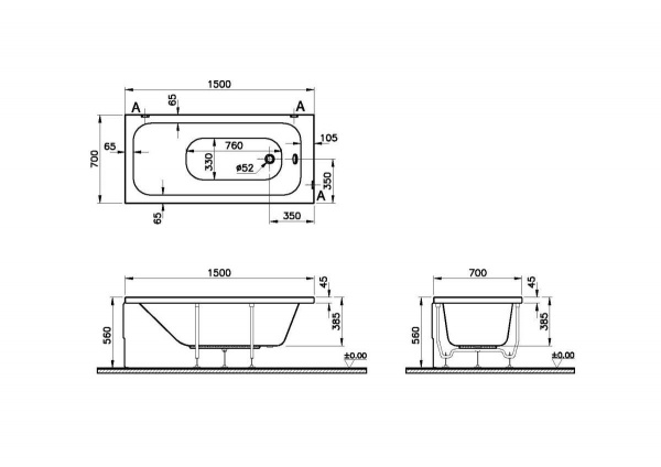 Фото акриловая ванна vitra optimum neo 150x70 см 64560001000