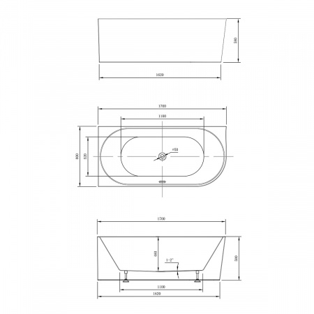 Фото акриловая ванна vincea 170x80 см vbt-402-1700l