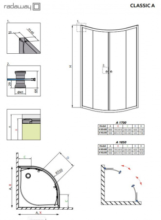 Фото душевое ограждение radaway classic a 90x90 см 30000-01-02