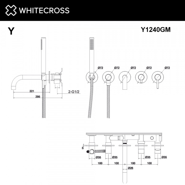 Фото встраиваемый смеситель для душа whitecross y y1240gm, цвет: оружейная сталь