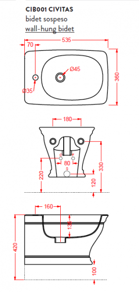 Фото биде подвесное artceram civitas cib001 01 00