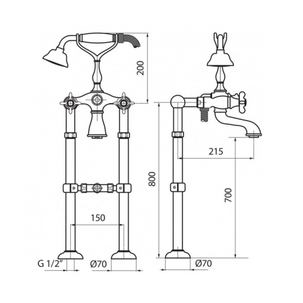 Фото смеситель для ванны напольный webert ottocento ot720801010