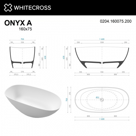 Фото ванна из искусственного камня whitecross onyx a 160x75 см 0204.160075.200
