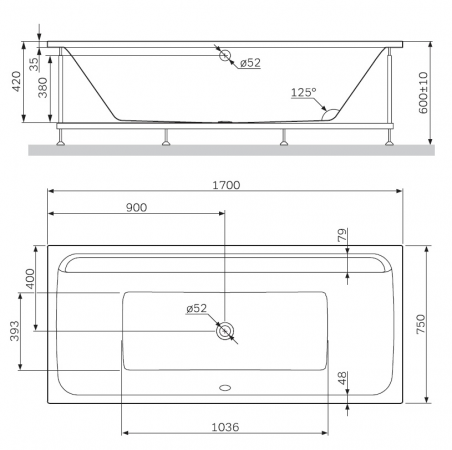 Фото акриловая ванна am.pm inspire 2.0 170х75 см w52a-170-075w-a