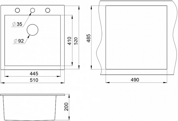 Фото кухонная мойка granula 51 см 5102, алюминиум