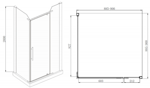 Фото душевое ограждение  azario edmonton  90x90 см az-nnc1231 900 black