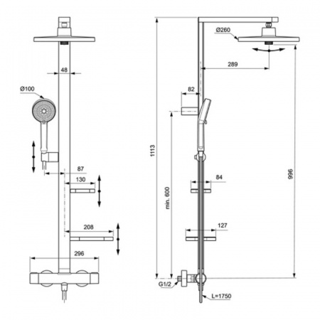 Фото душевая стойка ideal standard alu+ bd583xg термостатическая, цвет черный матовый