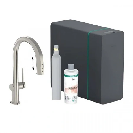 Фото смеситель для кухонной мойки hansgrohe aqittura sodasystem 76806800