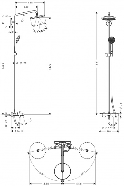 Фото душевая стойка hansgrohe croma 220 showerpipe 27223000